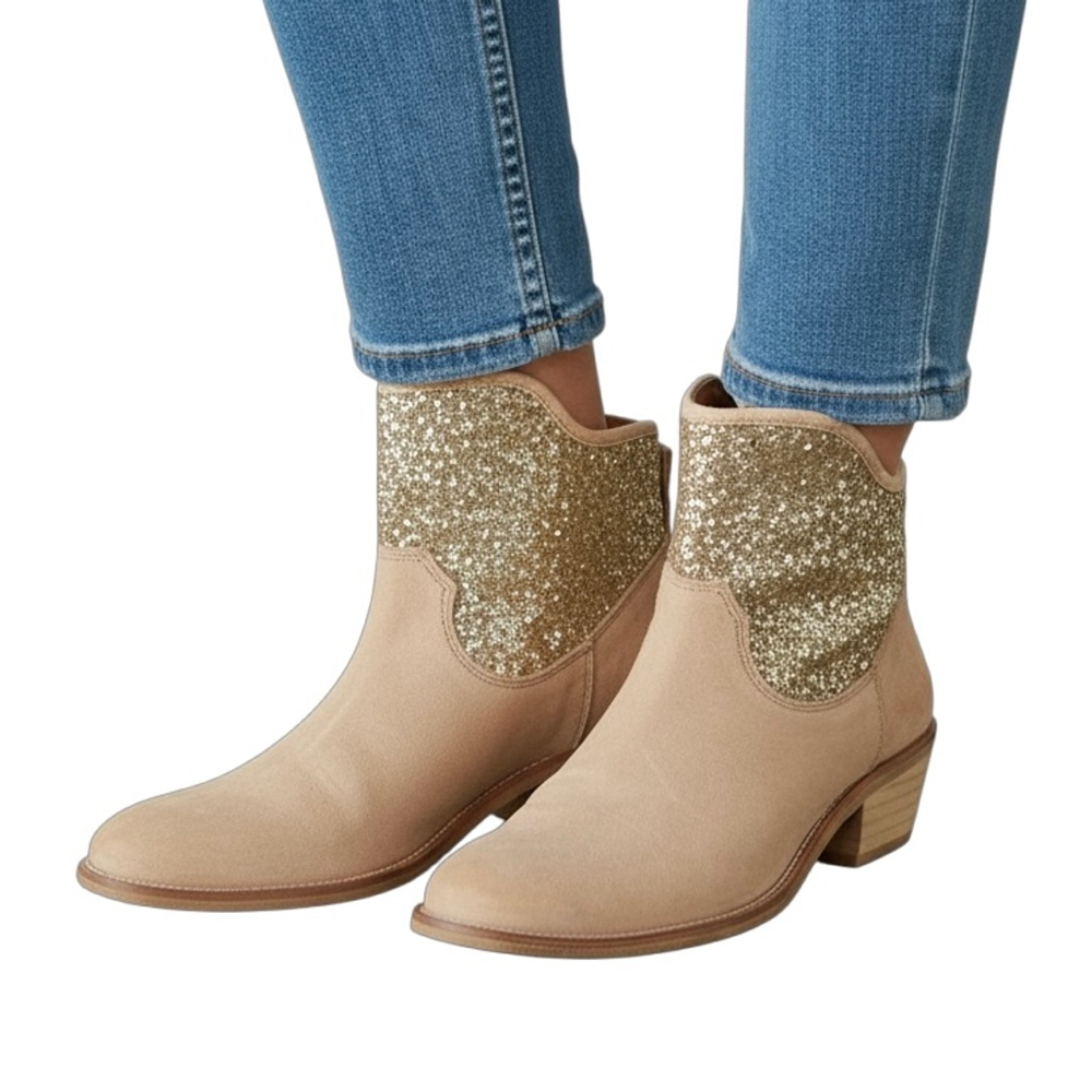 Hoss Intropia Tan Leather Western Booties Size 6.5